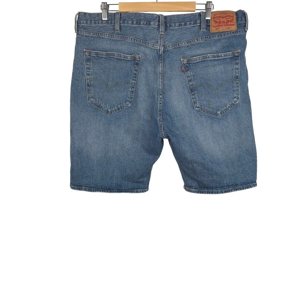 Levi's 501 Denim Jean‎ Shorts Mens 42 Blue Distressed Button Fly Bermuda Jorts